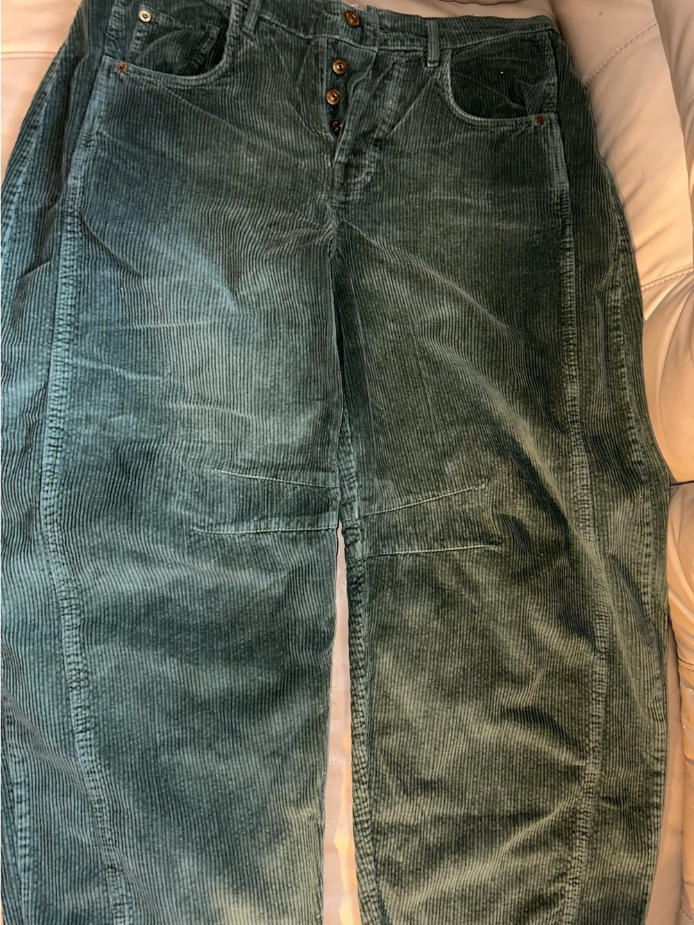 We The Free Good Luck Mid Rise Barrel Cord Jeans in Cypress - Picture 3 of 9